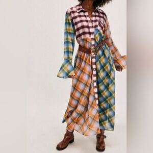 NWT Free People Prairie Plaid Maxi Dress Womens XS Long Sleeve Lightweight